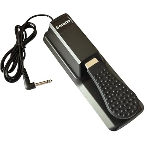 Soraco Sustain Pedal Univerdal for Keyboard with Polarity Switch for for Yamaha Casio Roland Korg Behringer Moog Piano Midi Electronic keyboards Style Piano Foot Pedal (Black+Silver) Cover