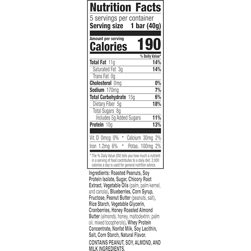 Nature Valley Protein Granola Bars, Blueberry Nut, Chewy Snack Bars, 5 Bars, 7.1 OZ (Pack of 12)