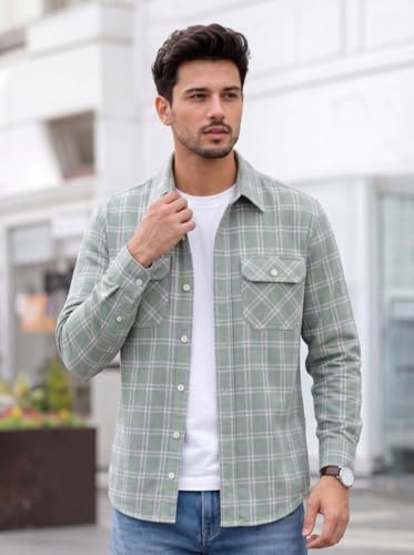 Image of Amazon Brand - INKAST Men's Cotton Blend Button Down Shirt || Long Sleeve Casual Flannel Check Shirt || Soft Breathable Lightweight Collared Shirts with Two Flap Chest Pockets || Stylish Everyday Wear