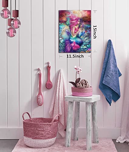 Xxliren Mermaid Pictures Canvas Wall-Art For Bathroom - Pink Mermaid Art Wall-Art For Girls Bedroom Mermaid Bathroom Decor Size 11.5X15Inch #TOP3