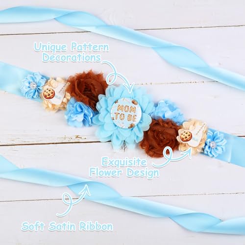 Image of Milk and Cookie Baby Shower Maternity Sash Kit, Chocolate Chip Gender Reveal Belly Belt and Mom to Be Dad to Be Corsage Pins, New Parents Pregnancy Photo Props Party Supplies