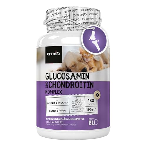 Glucosamin & Chondroitin Gelenk Kapseln für Hunde & Katzen - Natürliche, hochdosierte Nahrungsergänzung mit Vitamin C & Aminosäuren für Gelenke, Knochen & bessere Beweglichkeit - 180 Gelenktabletten