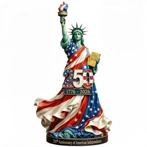 JuChiShaDeDian Statue of Liberty Figurine 250th Anniversary of American Independence 1776-2026 Handmade Resin Hand-Painted 7.87 x 5.9 x 3.93 Inch