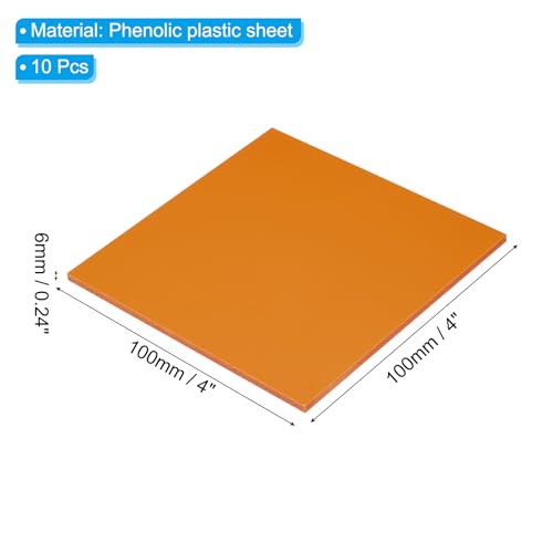 Image of PATIKIL Orange Phenolic Sheet, 10pcs 100x100x6mm Laminated Resin Plate Board PCB Sheet for Electrical Electronic Fixtures DIY and Crafts