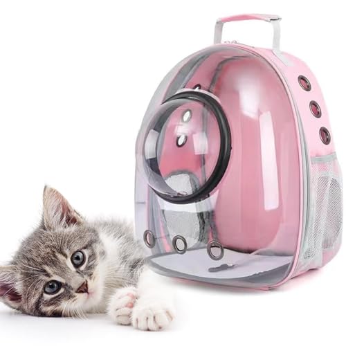 Image of Cat Carrier Backpack | Breathable Travel Bag for Cats & Small Pets | Portable Pet Backpack with Mesh Windows, Safety Zippers & Padded Straps | Ideal for Hiking, Travel & Vet Visits (Pink)