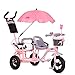 LBBGM Bicicleta de Triciclo Doble para niños, Cochecito de bebé Gemelo con Pedal Plegable, Cochecito de Verano para bebé Buggy de Doble Asiento para niños de 1 a 6 años de Edad, Rosa