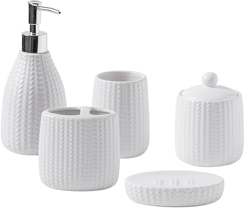 SURUI - Juego de accesorios de baño de cerámica, 5 piezas, juego de accesorios de baño con soporte para cepillo de dientes, vidrio de dientes,