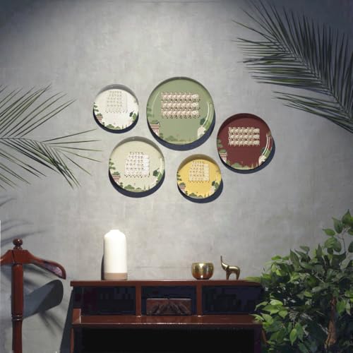 Image of Pichwai Nandi Cow Wall Plates- Elegant Metal Wall Decor Set for Living Room, Bedroom & Office | Decorative Wall Art & Home Decor Gift Items for Men & Women | Set of 5