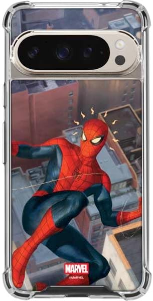 Skinit Clear Phone Case Compatible with Google Pixel 9/9 Pro - Officially Licensed Marvel Spiderman Web Shooting Design