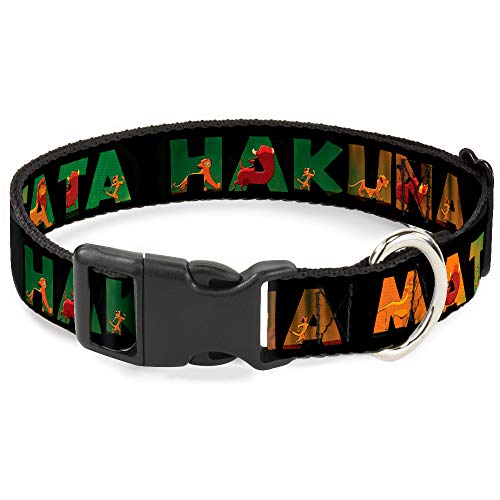 Buckle-Down Plastic Clip Collar - Hakuna Matata Black/Lion King Scenes - 1' Wide - Fits 11-17' Neck - Medium