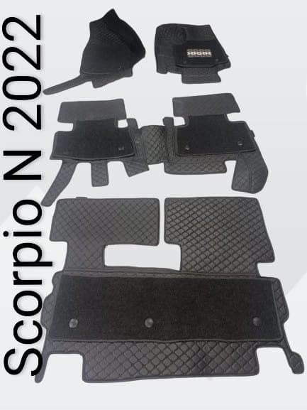Image of 7D Prime Faux Leather Floor Mats compatiable with Mahi ndraa Scorpio N 2022 7 Seater (Black with Black) + Free Scorpio N Car TPU Key Cover Worth Rs.390