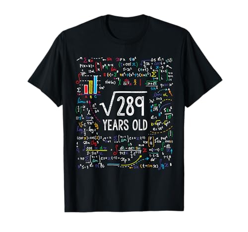 Square Root Of 289 17th Birthday 17 Year Old Gifts Math Bday T-Shirt