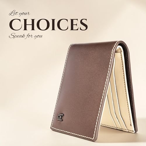 Image of BEIGE & BROWN Full Grain Leather Wallet for Men - Premium Dual Tone Slim Bifold with RFID Blocking, 6-8 Card Slots, Luxury Gift for Men (Umber Brown)