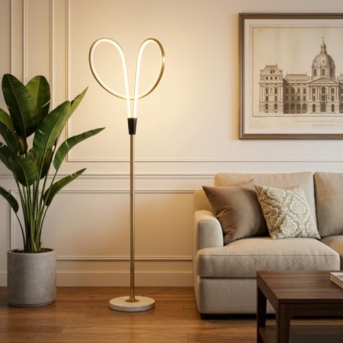 Image of Floor Lamp 3-Color CCT (Warm + Natural + Cold White) LED Standing Lamp Gold Aluminium Loop Design for Living Room Bedroom