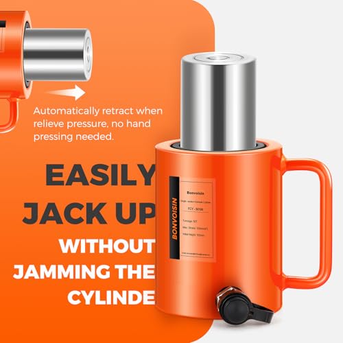 Image of Bonvoisin Hydraulic Ram Cylinder 50T Hydraulic Cylinder Jack Porta Power Ram 4 inch Stroke Single Acting Lifting Cylinders for Machinery Shipbuilding