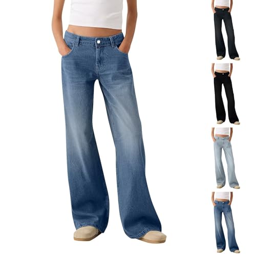 Women Baggy Jeans Low Rise Wide Leg Boyfriend Denim Pant Y2k Trendy Stretchy Straight Leg Loose Casual Cowgirl Pants