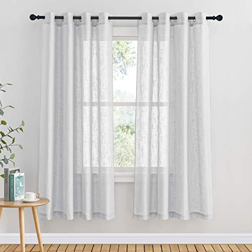 PONY DANCE Cortinas Salon Translucidas con Ojales, Visillos con Aspecto de Lino Cortos para Cocina/Dormitorio Comedor, 2 Piezas, 132x158cm(AnxAl), Gris Claro