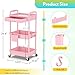 SUNALLY Makeup Cart Organizer with Drawers, Floor Skincare Organizers Vanity Storage Organizer, Rolling Makeup Bathroom Storage Cart Cosmetics Display Cases for Skin Care Perfume Nail Polish, Pink