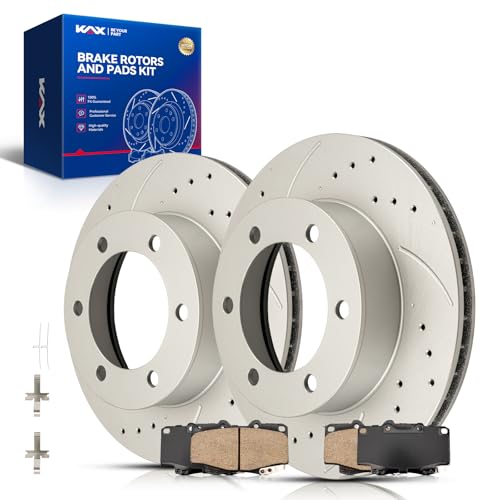 Image of KAX Front Brake Kit Fits Toyota Tacoma 1999-2003,Tacoma 2004 3.4L 2.4L 2.7L | Drilled and Slotted Brake Rotors, Ceramic Brake Pads, Automotive Replacement Brake Kit