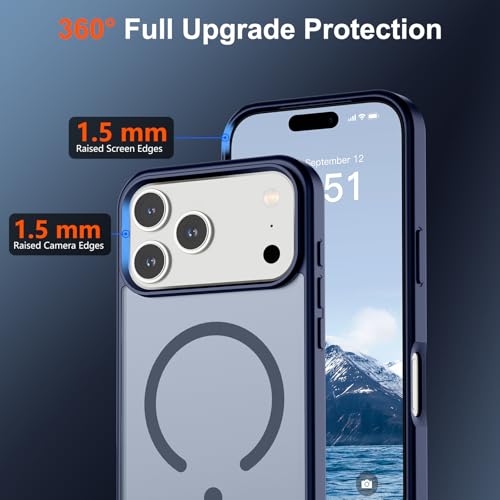 Image of SUPFINE Magnetic for iPhone 17 Pro Case (Compatible with MagSafe)(Military Grade Drop Protection) Translucent Matte Shockproof with Anti-Fingerprint Phone Cover 2025,Navy Blue