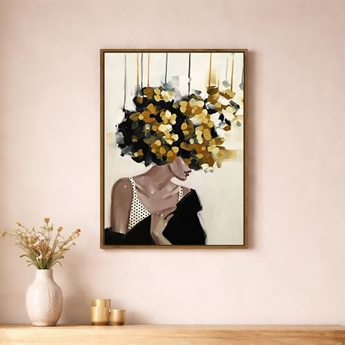 Image of Modern Abstract Woman Portrait Framed Canvas Painting For Living Room | Textured Floral Abstract Female Wall Art For Livingroom Wall Decor, Home Decor, Bedroom, Hallway's, Office, Hotel - 43x58 cm