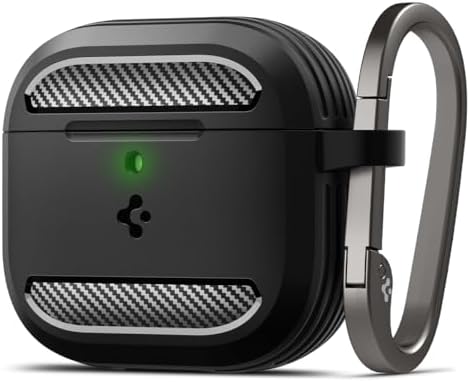 Spigen Rugged Armor designed for AirPods 4 case cover (2024) Shockproof Protective with Carabiner - Matte Black