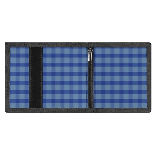 Navy Blue Gingham Print Wallet for Men, 8 Credit Card Holder Slim Minimalist Front Pocket Small Mens Bifold Wallets3