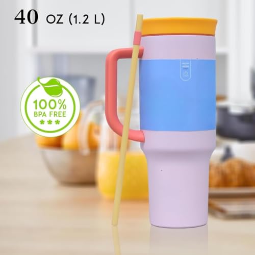 Image of Travel Mug 40oz with Straw & Handle | Leakproof Lid, BPA-Free Large Tumbler for Driving, Office, Fitness & Outdoor Use (Misty Rose, 1200 ml)