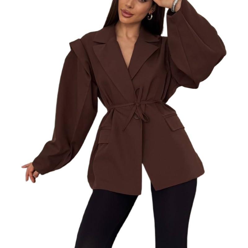 Women s Solid Lapel Blazer Oversize Notched Single Breasted Shoulder Pads Jackets Office Lady Long Sleeve Tops
