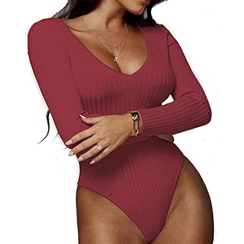 Artfish Women’s Sexy Ribbed Long Sleeve Bodysuit Cover