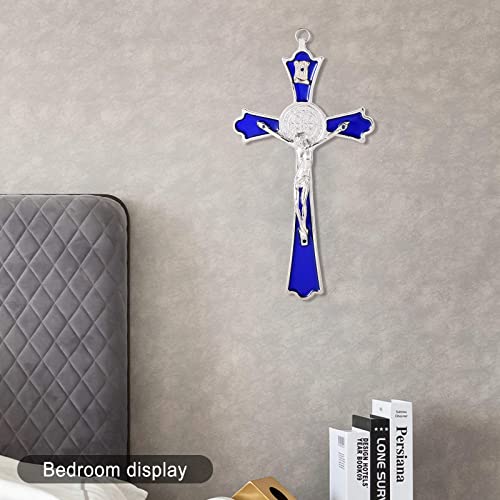 Crucifijo de pared azul San Benito para decorar el salón y zona de oración 5