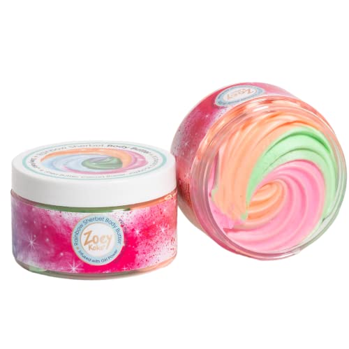 Zoey Koko Rainbow Sherbet Body Butter - All Natural Body Cream - 4 oz- Contains Shea Butter & Vitamin E - Made in the USA - Cruelty Free - Vegan - Juicy Fruit Scent (Pack of 1)