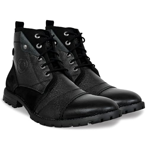 Image of Allen Cooper Genuine Premium Leather Luxury Memory Foam High-Top Boots Shoes For Men(ACCS-859,Black,Size-6,7,8,9,10,11)