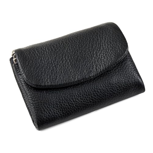 Unisex Pebble Leather Wallet,Small Compact Bifold Pocket Purse With Credit Card Holder,Coin Holder & Cash Slots,For Men Women Everyday Use (Black,Leather)