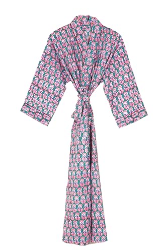 Image of Pure 100% Cotton Robe For Womens Bathrobe Dressing Gown Long sleepwear Free Size Kimono