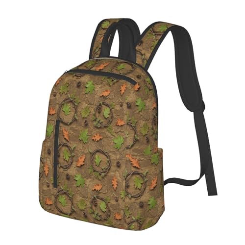 Lightweight Travel Backpack with Bottle Side Pockets, Perfect for Outdoor Adventures, Camo Trees Leaves Hunting Camouflage Daypack Rucksack2