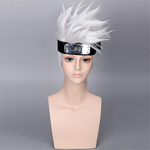 MQSS Naruto Soul Eater Hatake Kakashi Anime Cosplay Wigs Short Fluffy Silver/Grey White Wig Men Cosplay Costume Hair Wig for Boy Teens Role Halloween Cosplay