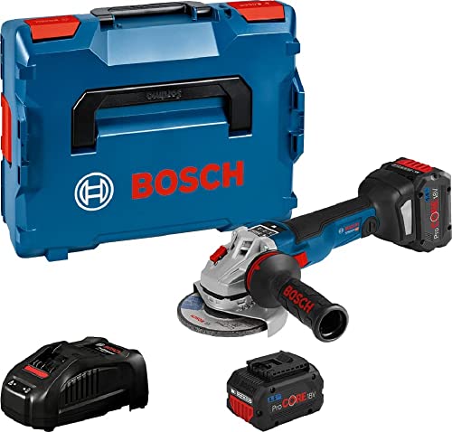Bosch Professional 18V System Akku-Winkelschleifer GWS 18V-10 SC (Scheiben-Ø 125 mm, 2x ProCORE18V 5.5Ah Akku, Ladegerät GAL 1880, in L-BOXX 136), Blue
