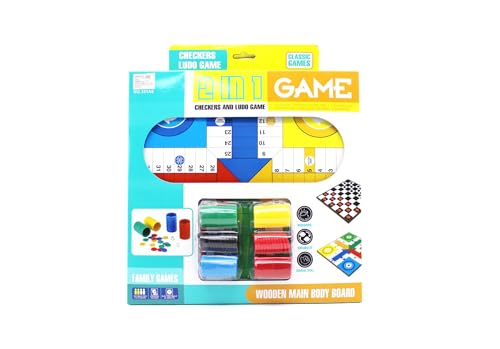 Tablero de Parchís y Damas, 35x35 cm con fichas, Juego de Mesa Compacto para 4 Jugadores, Ideal para Viajes