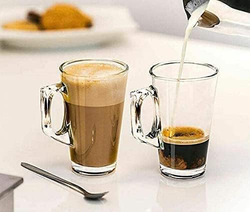 Image of Premium Glass Tea & Coffee Cups Set of 6, 200 ML Transparent Glass Mug with Handle for Coffee,Green Tea, Hot & Cold Beverages, Stylish Clear Drinking Cups for Home Kitchen Cafe (CTZ - 25)