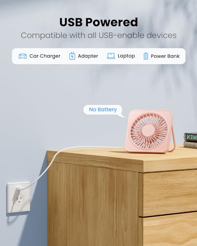 Image of Gaiatop USB Desk Fan, 5 Inch Personal Fan Small Portable Table Fan with 180 Tilt Folding and 3 Speeds, Strong Wind Ultra Quiet Personal Cooling Fan For Office Home Bedroom Desktop Travel (Deep Pink)