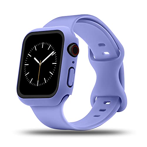 baklon Bracelet + Coque Compatible avec Apple Watch Bracelet 38mm 42mm 40mm 44mm, Bracelets en Silicone de Remplacement Compatible avec iWatch Se Series SE 6 5 4 3 2 1, 42mm-M/L, Violet Cover