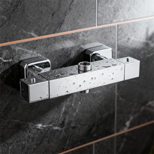 Grifo Termostático Ducha STANEW,Universal ST, 2 Salidas, Grifo de Ducha, Mezclador Termostático Para Ducha, Latón, Cromado Moderno, Alto 3/4' BSP (26,4 mm) + Bajo 1/2' BSP (21 mm)