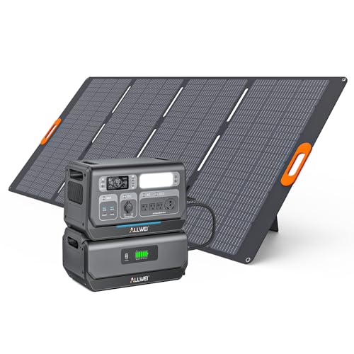 Image of ALLWEI 2400W Portable Power Station (Surge 4800W) with 1x400W Solar Panel and 1x2048Wh Expansion Battery Included, 4 AC Outlet, LiFePO4 Battery Backup Generator for RV Camping Emergency Outdoor Home