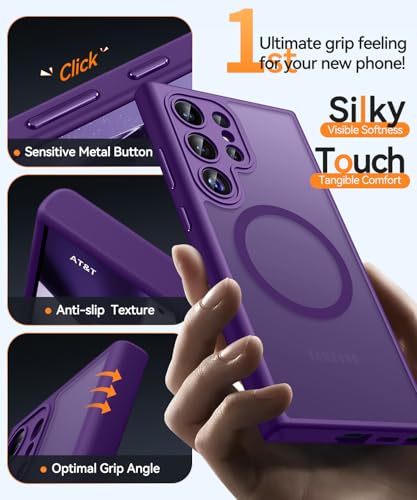Image of CANSHN Designed for Samsung Galaxy S24 Ultra Case [Full Camera Protection] [Compatible with MagSafe] Translucent Matte Shockproof Protective Phone Cover 6.8 Inch - Deep Purple