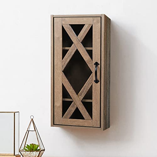 AIMEZO Wood Wall Storage Cabinet,Wall Mounted Bathroom Cabinet with Mirror Door,Bathroom Wall Cabinet for Bathroom&Living Room&Kitchenï¼ˆRustic Oakï¼‰
