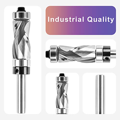 Spetool Carbide Compressiom Flush Trim Router Bit Top & Bottom Bearing 1/2 Inch Cutting Dia With 1/4 Inch Shank Pattern Template Woodworking Tool #TOP2