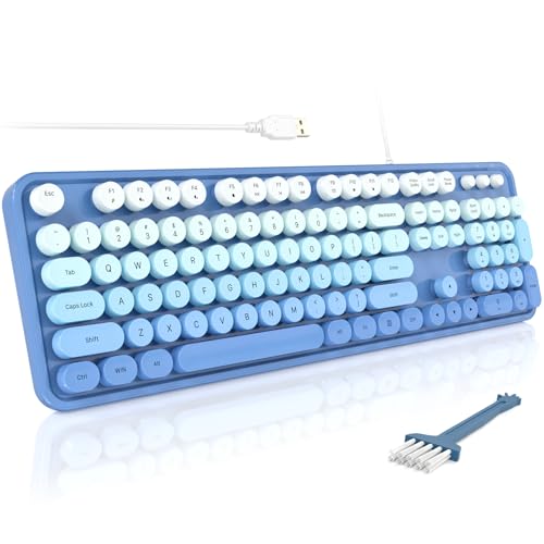Image of MOFII Computer Keyboards Wired, Plug Play USB Full Size Typewriter Keyboard, Cute Colorful Aesthetic Keyboard with Foldable Stands for Windows PC Laptop (Blue Gradient)
