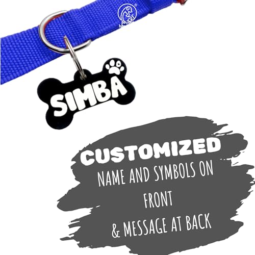 Image of PawPro Personalized Dog Collar with Name Tag, Soft Nylon Pet Collar with Custom Bone Shape ID Tag, Adjustable Dog Neck Belt with Stainless Steel Buckle for Small, Medium & Large Dogs (Blue, Small)