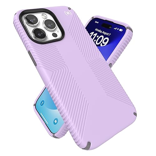 Image of Speck iPhone 15 Pro Max Case - Built for MagSafe, Drop Protection Grip - Scratch Resistant, Soft Touch, 6.7 Inch Phone Case - Presidio2 Grip Spring Purple /Cloudy Grey /White